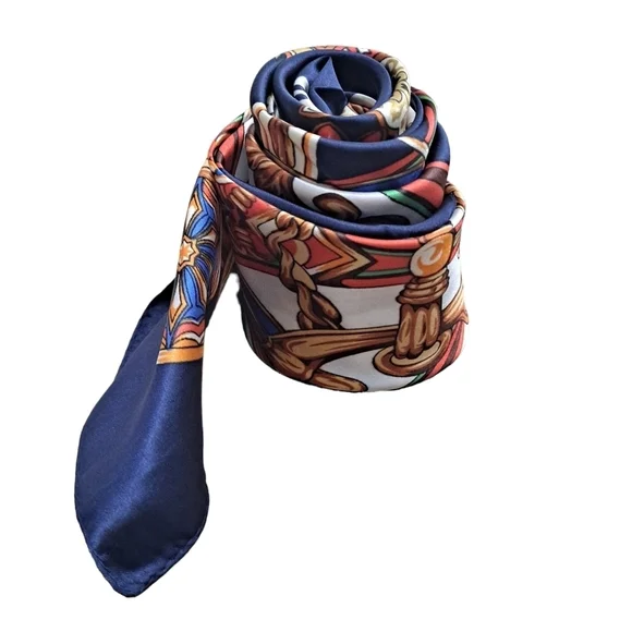 💖 2/$30 Satin oversized chain print blue boho paisley hair nautical Scarf NWT - Picture 10 of 13